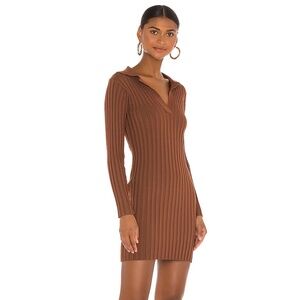 Tularosa Valen Mini Dress Chocolate Ribbed Knit Long Sleeve Mini Dress Large